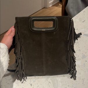 Maje Olive Suede Fringe Crossbody Bag